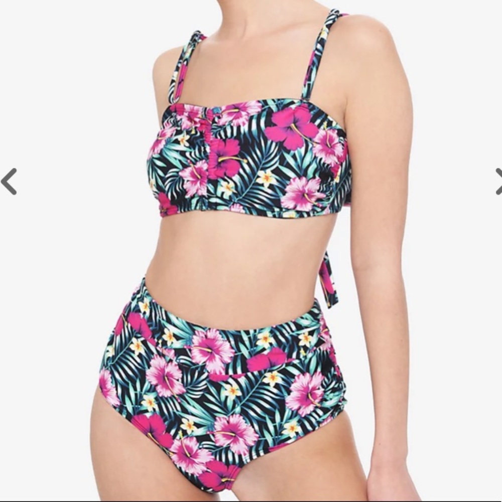 Pink Tropical Floral High-Waisted Swim Bottoms Hot Topic